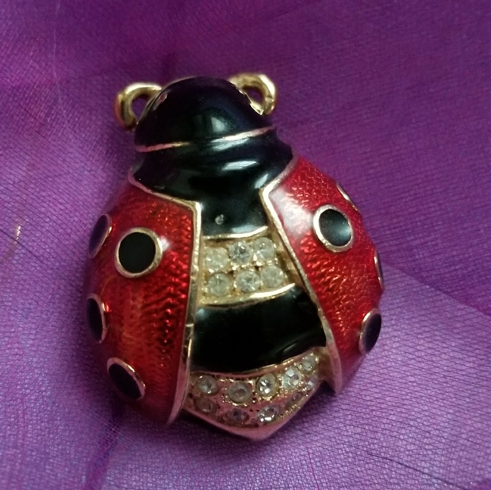 Ladybug brooch by Roman red black enamel gold - Picture 3 of 9